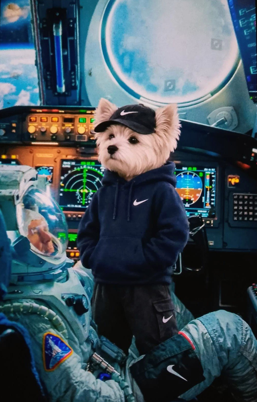 NIKE DOG at the controls in the cockpit
