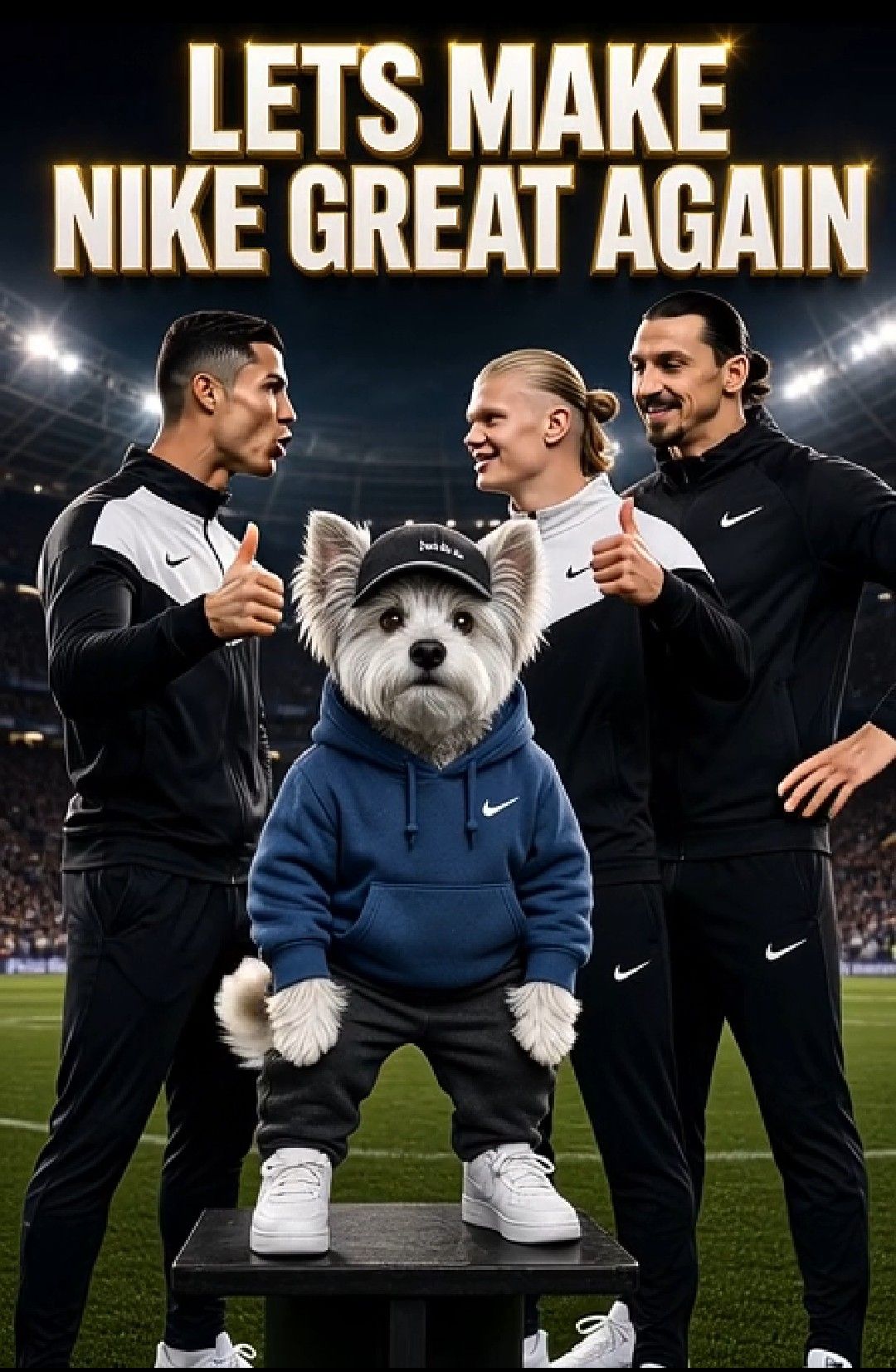 NIKE DOG — Let's Make Nike Great Again, with the squad in the stadium