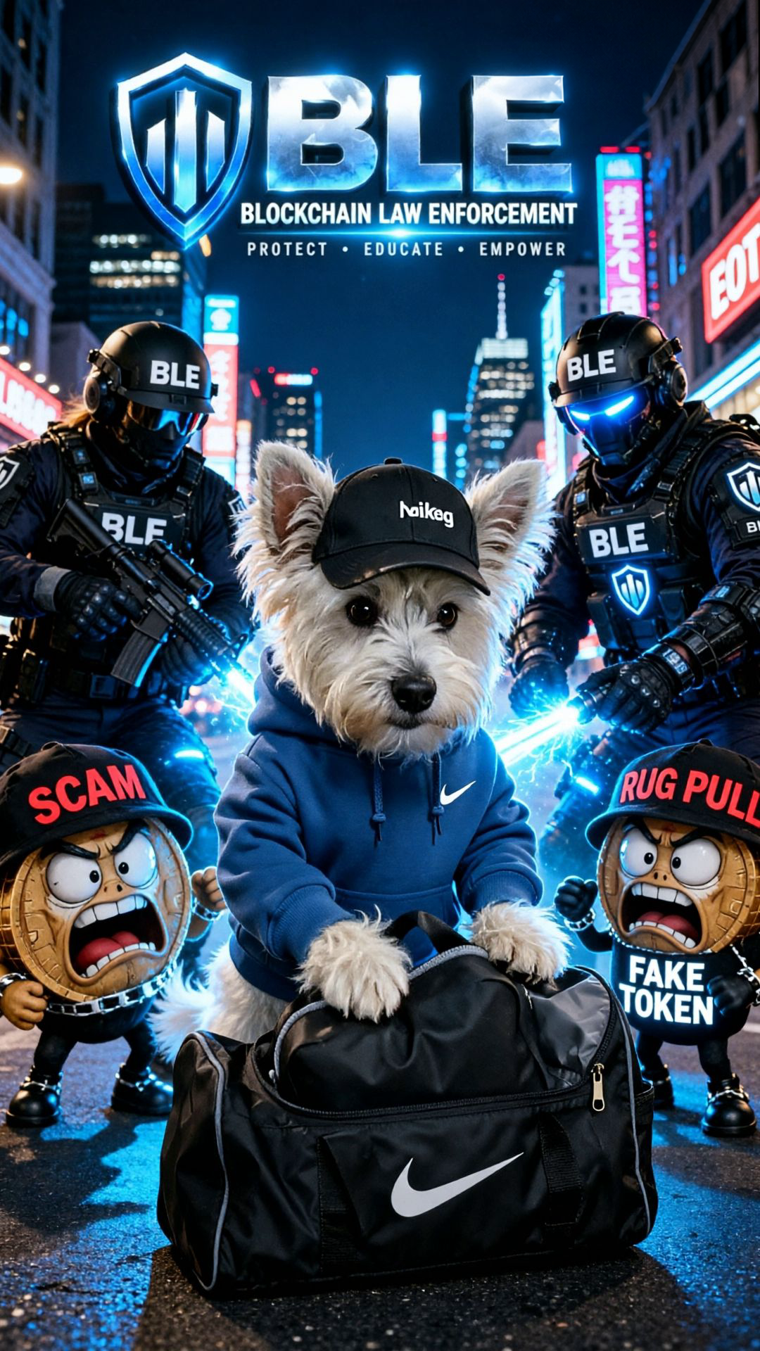 NIKE DOG with the BLE squad holding the Nike bag
